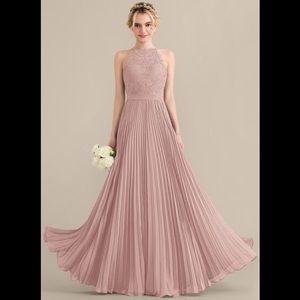 JJ’s House pleated sleeveless halter top chiffon bridesmaid dress in Dusty Rose